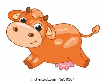 Cute cartoon vector cow. Funny calf. Vector illustration for kids.
