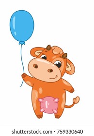 Cute cartoon vector cow. Funny calf. Vector illustration for kids.
