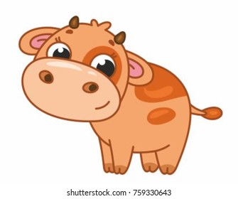 Cute cartoon vector cow. Funny calf. Vector illustration for kids.
