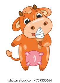 Cute cartoon vector cow. Funny calf. Vector illustration for kids.
