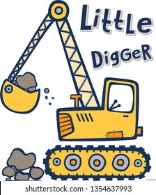 cute cartoon vector digger illustration for kids apparels