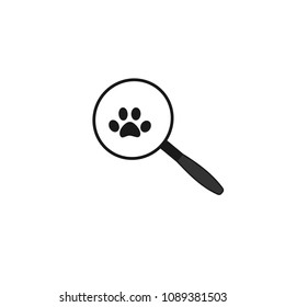cute cartoon vector doodle icon with magnifying glass and paw
