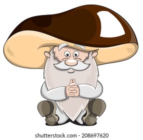 Cute cartoon vector fairytale old man-mushroom isolated on white