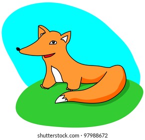 cute cartoon vector fox on green grass