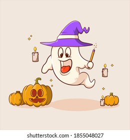 cute cartoon vector ghost  by Halloween