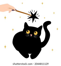 cute cartoon vector halloween background illustration with black cat