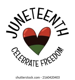 Cute Cartoon Vector Hand Drawn Striped Heart In Color Of African Flag - Red, Black, Green. Juneteenth Celebrate Freedom Round Logo Design.