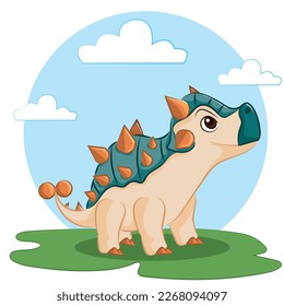 Cute Cartoon Vector Happy Dinosaur Ankylosaurus