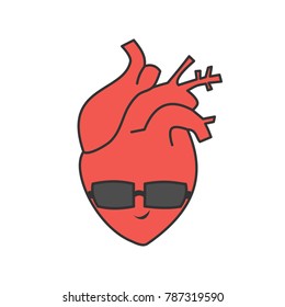 cute cartoon vector healthy and cool human heart with sunglasses