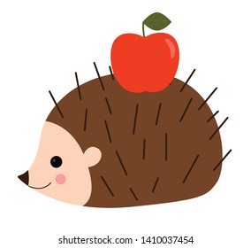 Cute cartoon vector hedgehog, simple illustration of an animal in flat childish style for kids and baby designs