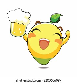 cute cartoon vector holding a beer glass, happy cartoon, vector illustration.