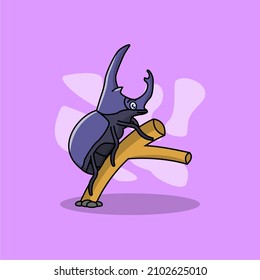 cute cartoon vector horn beetle with stalk