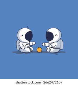 Icono lindo del Vector de la historieta de un astronauta que participa en la conversación sobre la luna con un diseño juguetón