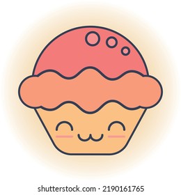 Cute Cartoon Vektorsymbol Illustration von gefülltem Apfelkuchen mit Pastellfarben Kombination.