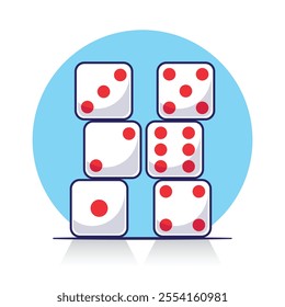 Cute cartoon vector icon, symbol, mascot, object of casino dice or cube  game play roll on board games. Game gambling poker entertainment