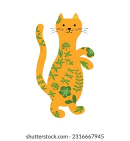 Cute cartoon vector icons, cat with flower pattern