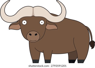 Cute cartoon vector illustration of an african buffalo or Cape Buffalo isolated on white background
