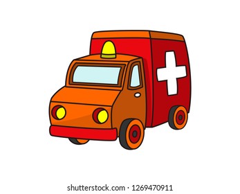 cute cartoon vector illustration of an ambulance