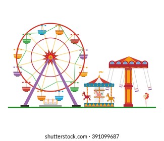 Cute cartoon vector illustration of an amusement park