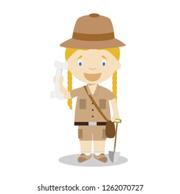 Cute cartoon vector illustration of an archaeologist. Women Professions Series