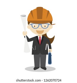 Cute cartoon vector illustration of an architect. Women Professions Series
