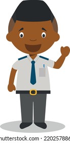 Cute Cartoon, Vektorgrafik eines schwarzen oder afrikanischen amerikanischen männlichen Busfahrers.