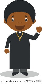 Cute cartoon vector illustration of a black or african american priest.