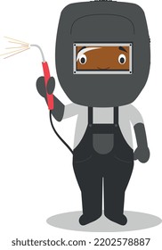 Cute cartoon vector illustration of a black or african american male welder.