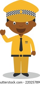 Cute cartoon vector illustration of a black or african american male taxi driver.