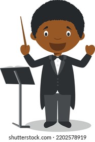 Dibujo vectorial lindo de un director de orquesta masculina afroamericana o negra.