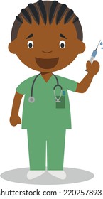 Cute Cartoon Vector Illustration Of A Black Or African American Male Nurse.