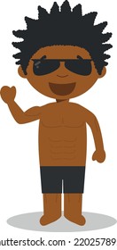 Cute cartoon vector illustration of a black or african american male model.