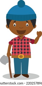 Cute cartoon vector illustration of a black or african american male lumberjack.