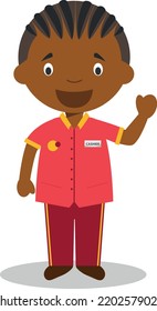 Cute cartoon vector illustration of a black or african american male clerk or cashier.