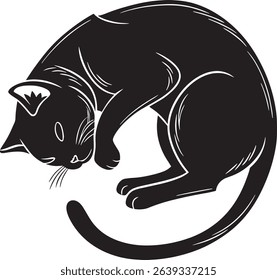 A cute cartoon vector illustration of a black cat silhouette