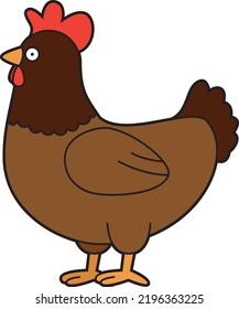 Cute cartoon vector illustration of a brown chicken