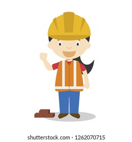 Cute cartoon vector illustration of a builder. Women Professions Series