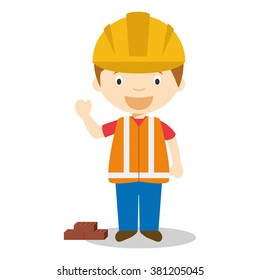 Cute cartoon vector illustration of a builder