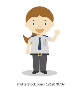 Cute cartoon vector illustration of a bus driver. Women Professions Series