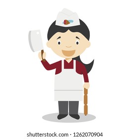 Cute cartoon vector illustration of a butcher. Women Professions Series