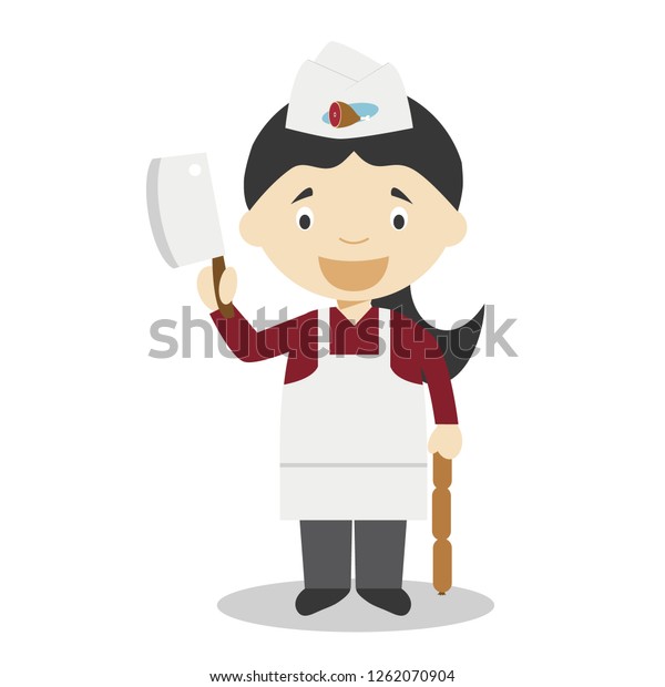 Cute Cartoon Vector Illustration Butcher Women Stock Vector (Royalty ...