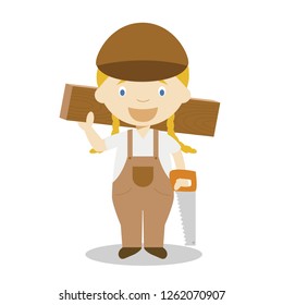 Cute cartoon vector illustration of a carpenter. Women Professions Series svg