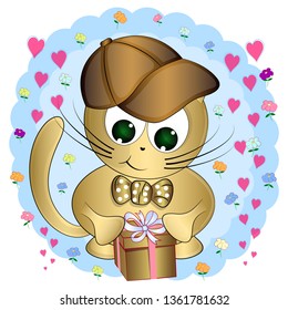 cute cartoon vector illustration. cartoon cute cat with gifts. birthday greeting card. vector illustration. cat vector illustration. 