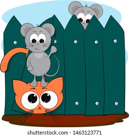 cute cartoon vector illustration. cat and mouse domination. cartoon vector illustration.