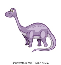 Cute Cartoon Vector Illustration of a Dinosaur Isolated on White Background, Funny Purple Brontosaur Mascot