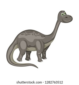 Cute Cartoon Vector Illustration of a Dinosaur Isolated on White Background, Funny Grey Brontosaur Mascot