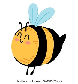 Cute cartoon vector illustration in doodle style. Funny little bee. A spring icon for a children's postcard