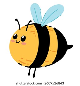 Cute cartoon vector illustration in doodle style. Funny little bee. A spring icon for a children's postcard