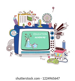 Cute cartoon vector illustration of education Academy.