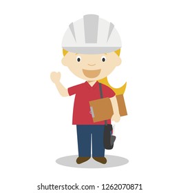 Cute cartoon vector illustration of an engineer. Women Professions Series
